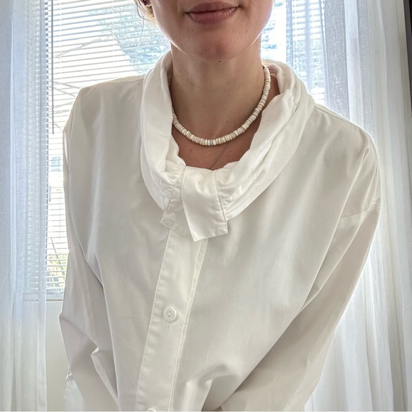 Xiaoyan Lin White Cotton Button Down Shirt Size M Unique Design Cowl Neck Resort - Picture 5 of 15